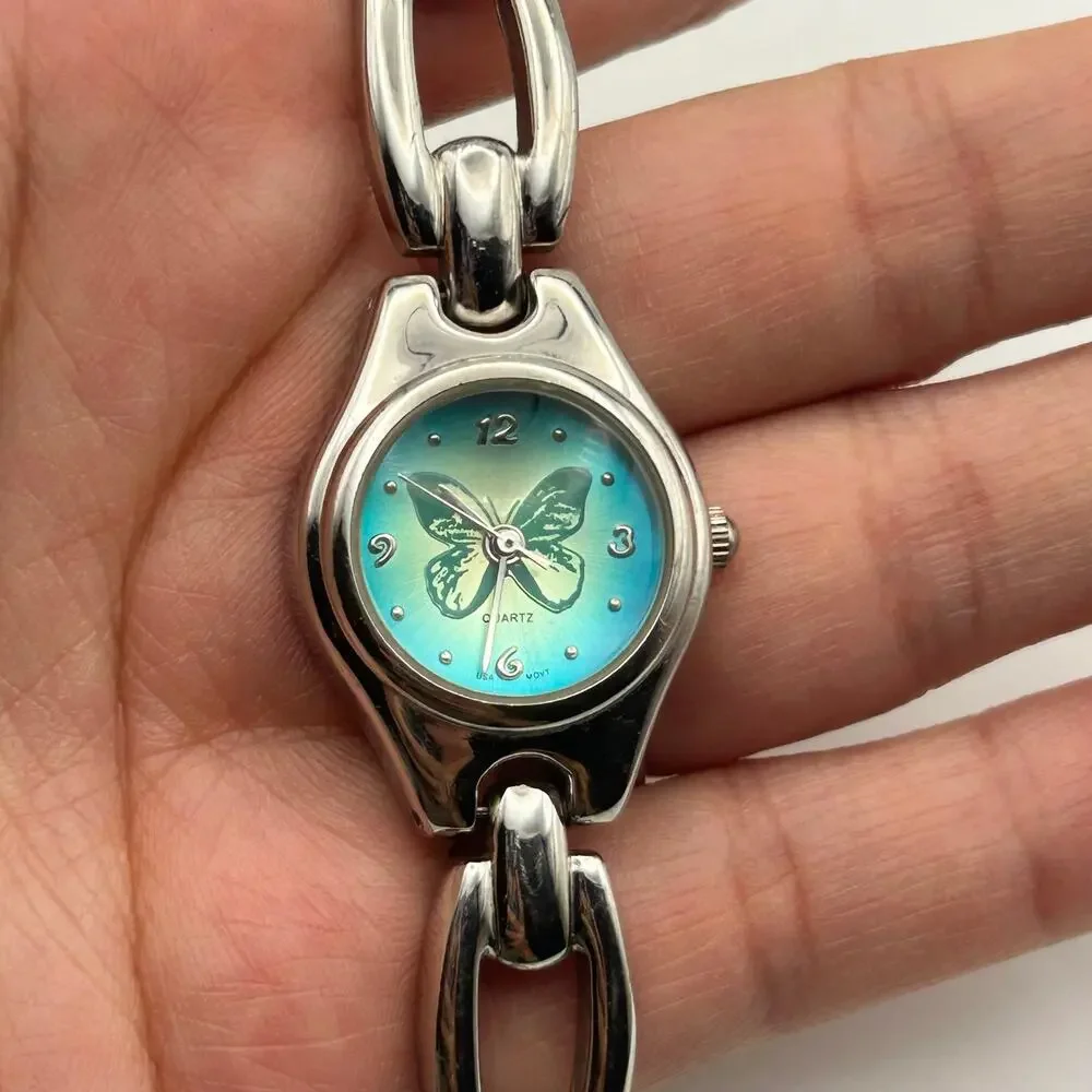 White Stag Butterfly Dial Silver-tone Women’s Quartz Watch Working New Battery